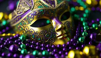 AI generated Mardi Gras mask, disguise, celebration, costume, purple generated by AI photo
