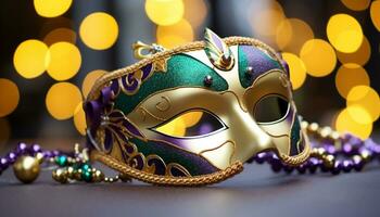AI generated Shiny gold mask adds elegance to the celebration generated by AI photo
