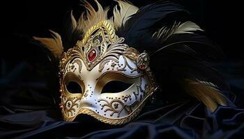 AI generated Mysterious mask hides elegance at glamorous masquerade party generated by AI photo