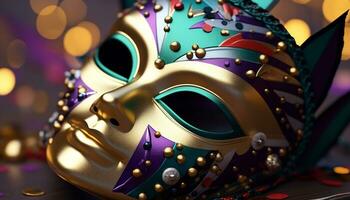 AI generated Colorful masks bring joy to Mardi Gras parade generated by AI photo