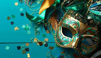 AI generated Mardi Gras celebration, costume, mask, confetti, fun generated by AI photo