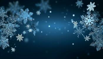 AI generated Winter snowflake decoration on blue background, abstract design generated by AI photo