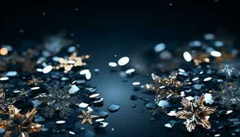 AI generated Shiny snowflake decoration glowing in abstract winter night generated by AI photo