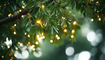 ai generado brillante árbol rama iluminado en vibrante verde generado por ai foto