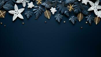 AI generated Winter celebration, snowflake ornament on blue background generated by AI photo