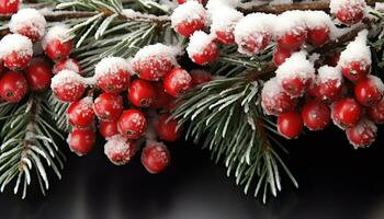 ai generado invierno rama con nieve, árbol decoración, cerca arriba generado por ai foto