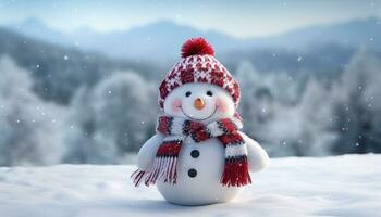 AI generated Snowman smiling in winter forest, snowing with joy generated by AI photo