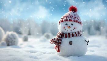 ai generado invierno alegría, monigote de nieve sonrisas, naturaleza celebracion de nieve generado por ai foto