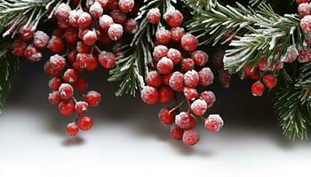 AI generated Winter branch with snowflake, holly, and berry generated by AI photo