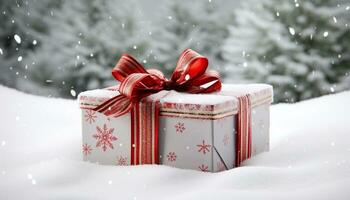 AI generated Snowflake decoration on gift box, winter celebration generated by AI photo