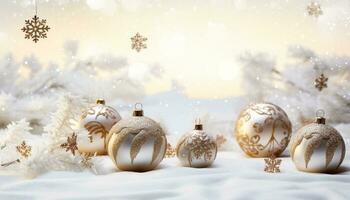 AI generated Winter celebration with snowflake ornament and shiny sphere generated by AI photo