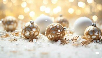 AI generated Snowflake ornament shines on Christmas tree decorations generated by AI photo