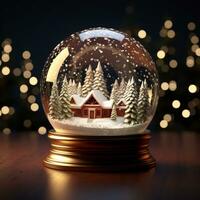 ai generado nieve cubierto árbol brilla con Navidad luces generado por ai foto