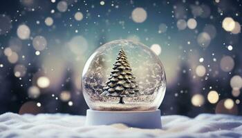 AI generated Snowflake sphere, winter tree, glowing gift decoration generated by AI photo