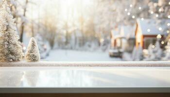 ai generado invierno ventana, nieve cubierto árbol, escarchado bosque, congelado belleza generado por ai foto