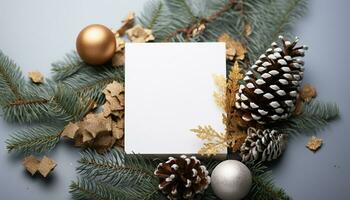ai generado invierno celebracion, pino cono regalo en blanco papel generado por ai foto