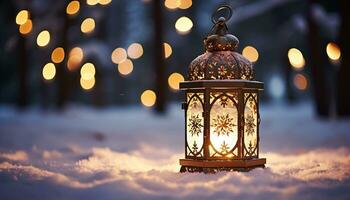 AI generated Winter night illuminated by lanterns, celebrating outdoors generated by AI photo