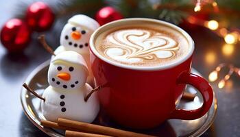 AI generated Hot drink on table, winter warmth and cheer generated by AI photo