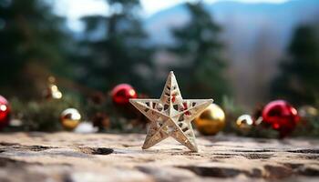 ai generado invierno celebracion, Navidad árbol adornado con brillante adornos generado por ai foto