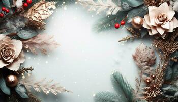 AI generated Winter celebration, snowflake ornament on shiny fir tree generated by AI photo