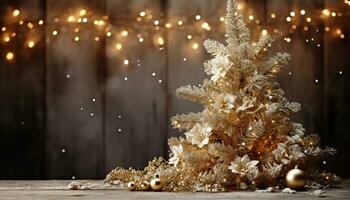 AI generated Glowing Christmas tree illuminates winter night celebration generated by AI photo