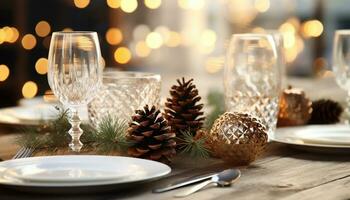 AI generated Celebration of winter, table adorned with elegant decor generated by AI photo