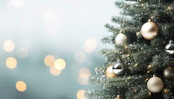 AI generated Christmas tree glowing with shiny ornaments and lights generated by AI photo