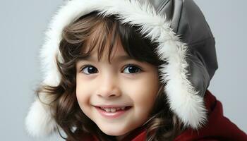 ai generado sonriente niño en invierno, felicidad y alegría generado por ai foto