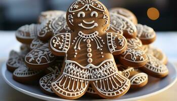 AI generated Homemade gingerbread men bring winter cheer and joy generated by AI photo