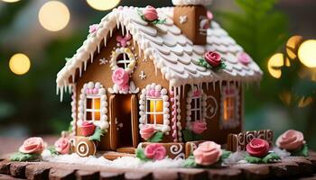 AI generated Homemade gingerbread cookie with icing and decoration generated by AI photo
