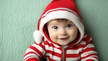 ai generado linda bebé chico sonriente, alegre retrato de felicidad generado por ai foto