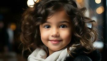 ai generado sonriente linda niño, retrato de felicidad y alegría generado por ai foto