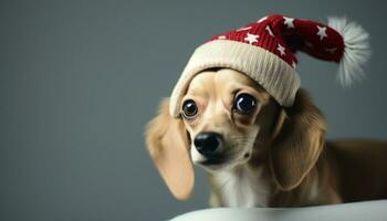 AI generated Cute puppy sitting in winter wearing a cap generated by AI photo