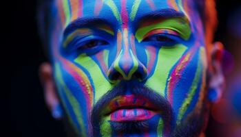 AI generated Vibrant colors illuminate face in futuristic fantasy generated by AI photo