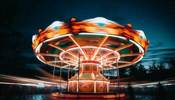 AI generated Blurred motion, illuminated spinning wheel igniting excitement generated by AI photo