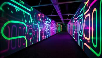 AI generated Futuristic technology glows in the dark, illuminating abstract design generated by AI photo