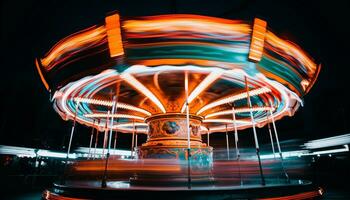 AI generated Blurred motion, vibrant colors ignite joyful carnival generated by AI photo