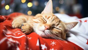 AI generated Cute kitten sleeping on a cozy pillow generated by AI photo