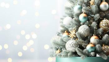 AI generated Christmas tree with glowing ornaments and snowflakes generated by AI photo