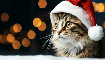 AI generated Cute kitten celebrates winter with a snowflake cap generated by AI photo