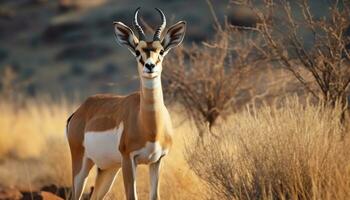 ai generado uno impala en pie en plano, mirando a cámara generado por ai foto