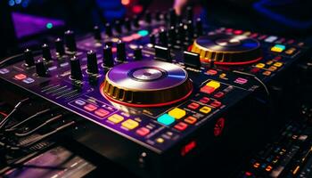 AI generated Nightclub mixing, nightlife equipment, turntable party, social event sound mixer generated by AI photo