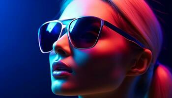 AI generated Young woman in sunglasses exudes elegance and sensuality generated by AI photo