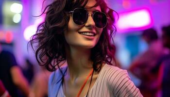 AI generated Young woman enjoying nightlife at a nightclub generated by AI photo