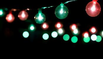 AI generated Glowing Christmas lights illuminate the dark winter night generated by AI photo
