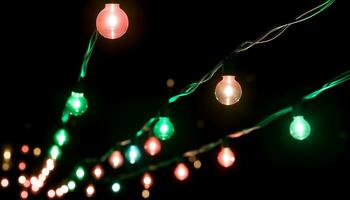 AI generated Glowing Christmas lights illuminate the dark winter night generated by AI photo