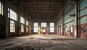 AI generated Empty, abandoned factory  a spooky, rusty, broken mess generated by AI photo