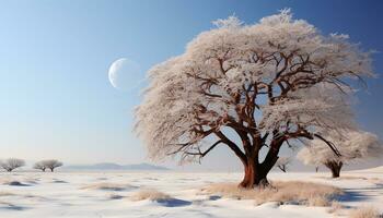 AI generated Winter landscape  snow covered trees, peaceful meadow, clear sky generated by AI photo