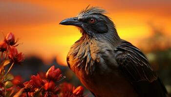 AI generated Majestic hawk perching on branch at sunset generated by AI photo