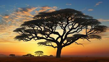 ai generado silueta de acacia árbol en africano puesta de sol generado por ai foto